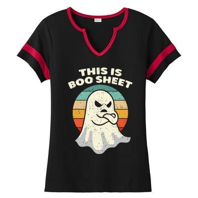 This Is Boo Sheet Ghost Retro Halloween Costume Men Women Ladies Halftime Notch Neck Tee