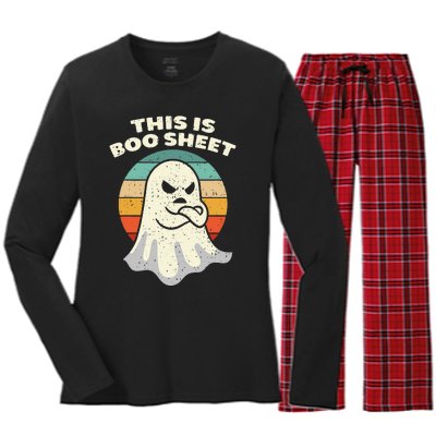 This Is Boo Sheet Ghost Retro Halloween Costume Men Women Women's Long Sleeve Flannel Pajama Set 