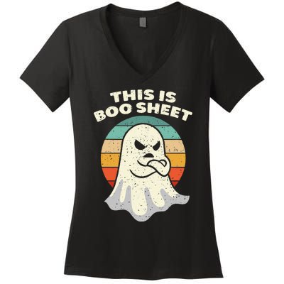 This Is Boo Sheet Ghost Retro Halloween Costume Men Women Women's V-Neck T-Shirt