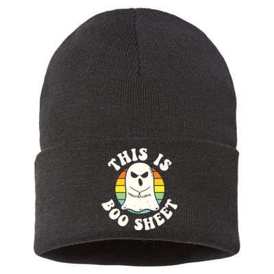 This Is Boo Sheet Ghost Retro Ghost Halloween Sustainable Knit Beanie