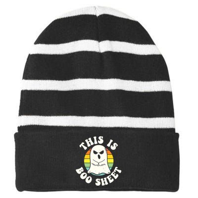 This Is Boo Sheet Ghost Retro Ghost Halloween Striped Beanie with Solid Band