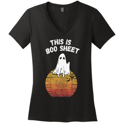 This Is Boo Sheet Ghost Retro Halloween Easy Costume Women's V-Neck T-Shirt