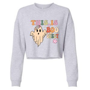 This Is Boo Sheet Ghost Groovy Floral Halloween Costume Gift Cropped Pullover Crew