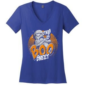 This Is Boo Sheet Funny Halloween Costume Ghost Gift Women's V-Neck T-Shirt