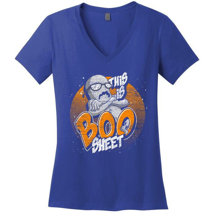 This Is Boo Sheet Funny Halloween Costume Ghost Gift Women's V-Neck T-Shirt