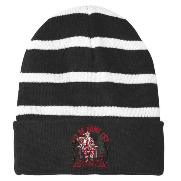 Trump ILl Be Home For Christmas Humorous Trump Christmas Striped Beanie with Solid Band