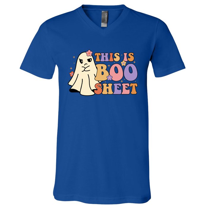 This Is Boo Sheet Ghost Groovy Halloween Costume Gift V-Neck T-Shirt