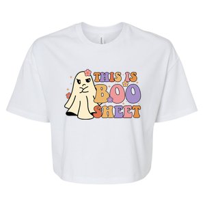 This Is Boo Sheet Ghost Groovy Halloween Costume Gift Bella+Canvas Jersey Crop Tee