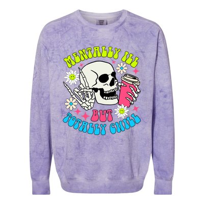 Tally I’Ll But Totally Chill Funny Halloween Skull Coffee Great Gift Colorblast Crewneck Sweatshirt