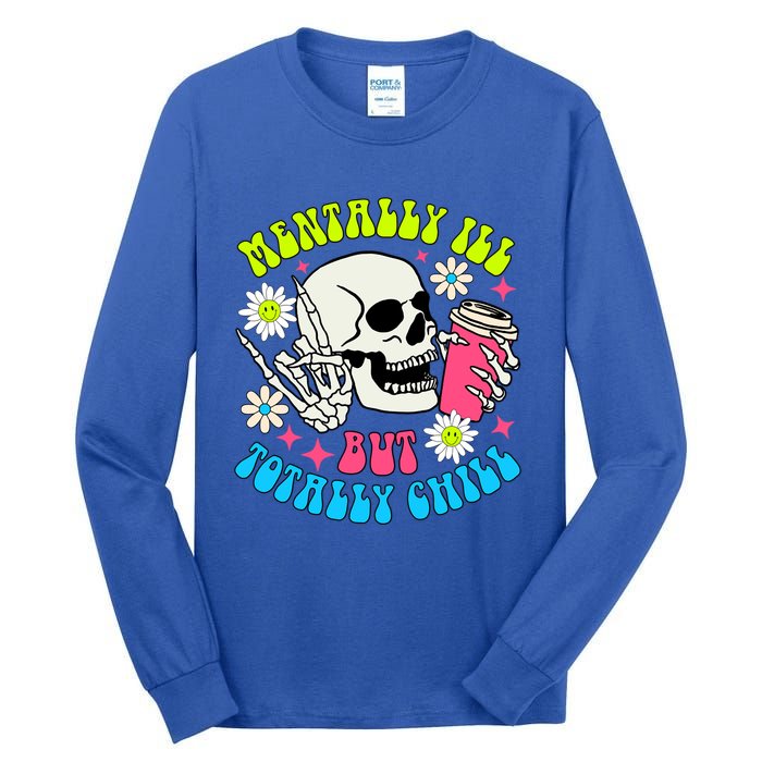 Tally I’Ll But Totally Chill Funny Halloween Skull Coffee Great Gift Tall Long Sleeve T-Shirt