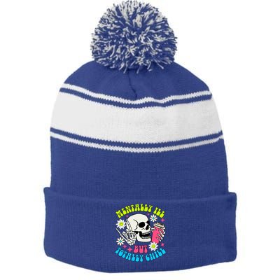 Tally I’Ll But Totally Chill Funny Halloween Skull Coffee Great Gift Stripe Pom Pom Beanie