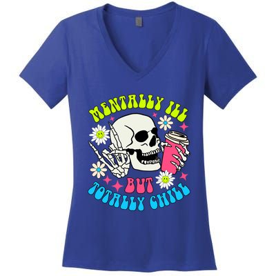 Tally I’Ll But Totally Chill Funny Halloween Skull Coffee Great Gift Women's V-Neck T-Shirt