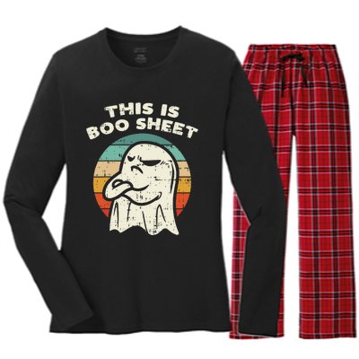 This Is Boo Sheet Ghost Retro Halloween Costume Women's Long Sleeve Flannel Pajama Set 