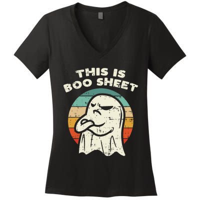 This Is Boo Sheet Ghost Retro Halloween Costume Women's V-Neck T-Shirt