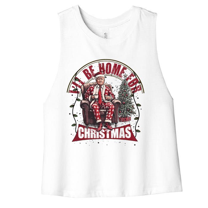 Trump ILl Be Home For Christmas Humorous Trump Christmas Women's Racerback Cropped Tank