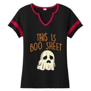 This Is Boo Sheet Sad Ghost Funny Pun Halloween Meaningful Gift Ladies Halftime Notch Neck Tee