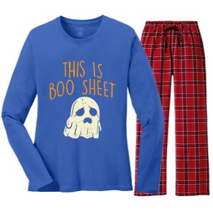 This Is Boo Sheet Sad Ghost Funny Pun Halloween Meaningful Gift Women's Long Sleeve Flannel Pajama Set 