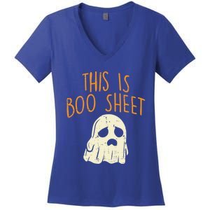 This Is Boo Sheet Sad Ghost Funny Pun Halloween Meaningful Gift Women's V-Neck T-Shirt