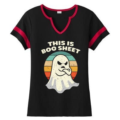 This Is Boo Sheet Ghost Retro Halloween Costume Ladies Halftime Notch Neck Tee