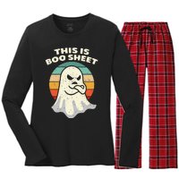 This Is Boo Sheet Ghost Retro Halloween Costume Women's Long Sleeve Flannel Pajama Set 