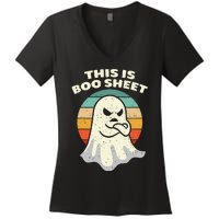 This Is Boo Sheet Ghost Retro Halloween Costume Women's V-Neck T-Shirt