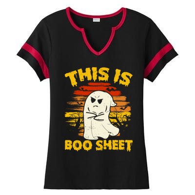 This Is Boo Sheet Cool Funny Halloween Design For Ladies Halftime Notch Neck Tee