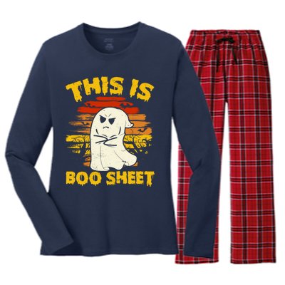 This Is Boo Sheet Cool Funny Halloween Design For Women's Long Sleeve Flannel Pajama Set 