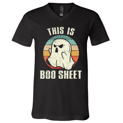 This Is Boo Sheet Funny Halloween Ghost Bedsheet Pun V-Neck T-Shirt