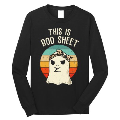 This Is Boo Sheet Ghost Retro Ghost Halloween Leopard Women Long Sleeve Shirt