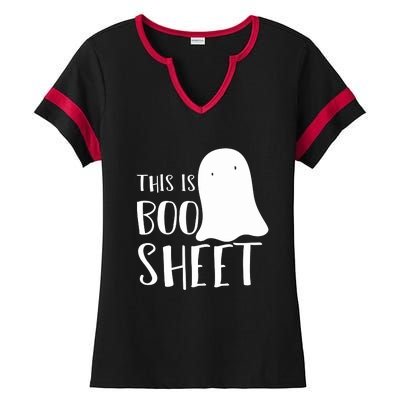 This Is Boo Sheet Ghost Retro Halloween Costume Ladies Halftime Notch Neck Tee