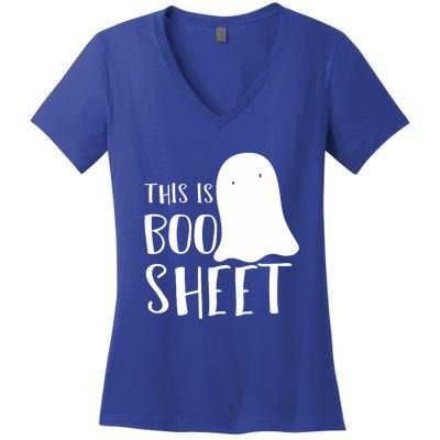 This Is Boo Sheet Ghost Retro Halloween Costume Women's V-Neck T-Shirt