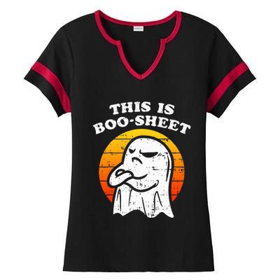 This Is Boosheet Halloween Ghost Costume Retro Groovy Ladies Halftime Notch Neck Tee