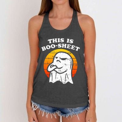 This Is Boosheet Halloween Ghost Costume Retro Groovy Women's Knotted Racerback Tank