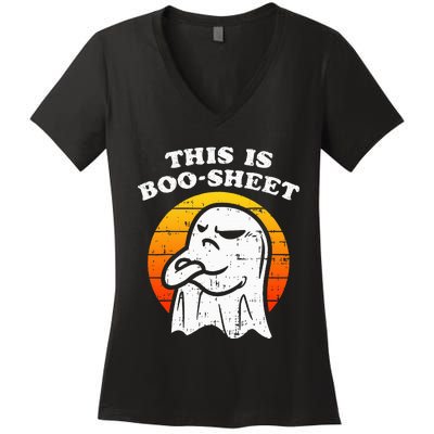 This Is Boosheet Halloween Ghost Costume Retro Groovy Women's V-Neck T-Shirt