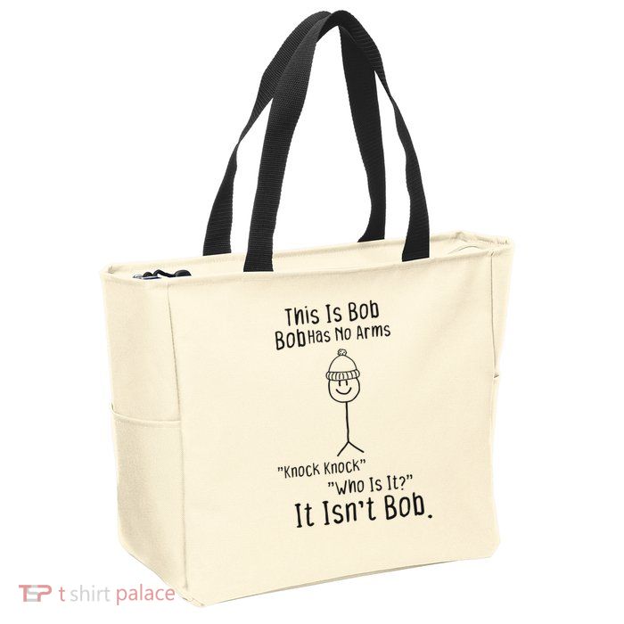 This Is Bob No Arms Knock Knock Stickman Joke Funny Zip Tote Bag