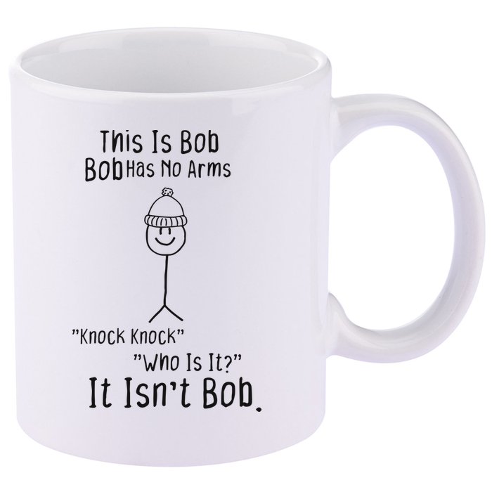 This Is Bob No Arms Knock Knock Stickman Joke Funny 11oz C Handle Ceramic Mug