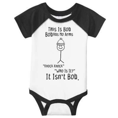 This Is Bob No Arms Knock Knock Stickman Joke Funny Infant Baby Jersey Bodysuit