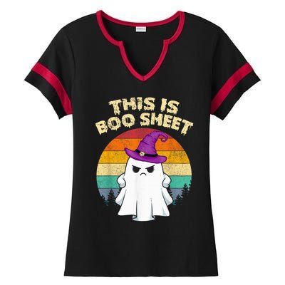 This Is Boo Sheet Ghost Retro Halloween Costume  Wo Ladies Halftime Notch Neck Tee