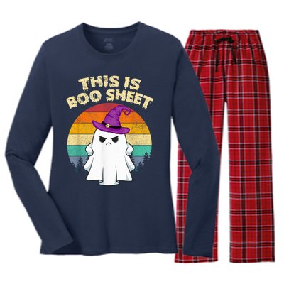 This Is Boo Sheet Ghost Retro Halloween Costume  Wo Women's Long Sleeve Flannel Pajama Set 