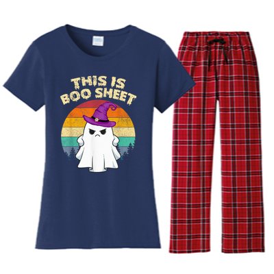 This Is Boo Sheet Ghost Retro Halloween Costume  Wo Women's Flannel Pajama Set