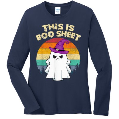 This Is Boo Sheet Ghost Retro Halloween Costume  Wo Ladies Long Sleeve Shirt