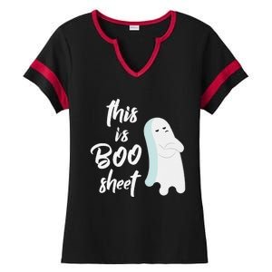 This Is Boo Sheet Funny Halloween Ghost Gift Ladies Halftime Notch Neck Tee