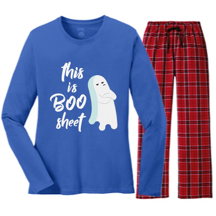 This Is Boo Sheet Funny Halloween Ghost Gift Women's Long Sleeve Flannel Pajama Set 