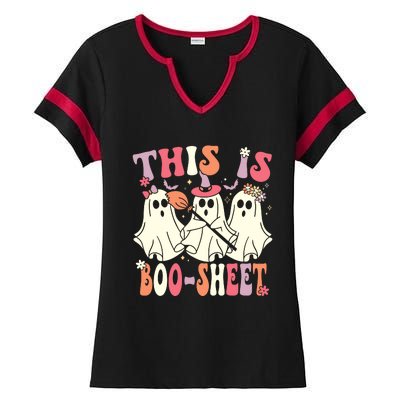 This Is Boosheet Halloween Ghost Costume Retro Groovy Ladies Halftime Notch Neck Tee