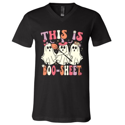 This Is Boosheet Halloween Ghost Costume Retro Groovy V-Neck T-Shirt