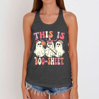 This Is Boosheet Halloween Ghost Costume Retro Groovy Women's Knotted Racerback Tank