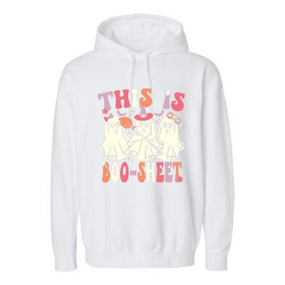 This Is Boosheet Halloween Ghost Costume Retro Groovy Garment-Dyed Fleece Hoodie