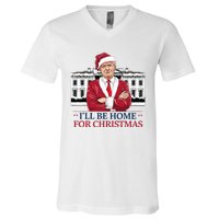 Trump ILl Be Home For Christmas Whitehouse 2024 V-Neck T-Shirt