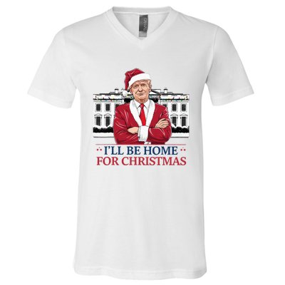 Trump ILl Be Home For Christmas Whitehouse 2024 V-Neck T-Shirt