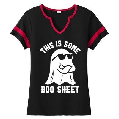 This Is Boosheet Halloween Ghost Costume Retro Groovy Ladies Halftime Notch Neck Tee